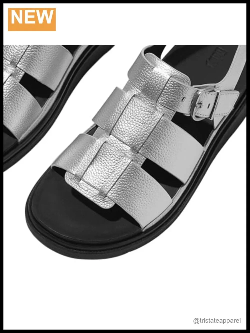 Metallic Tumbled-Leather Fisherman Sandals Platform Buckle Slingback